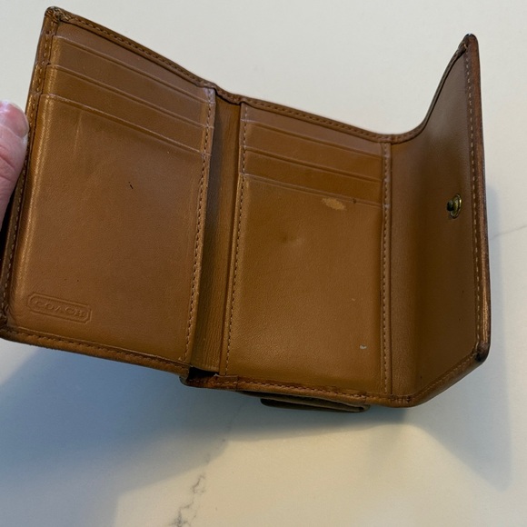 Coach Signature Brown and Tan Trifold Wallet - Picture 2 of 5